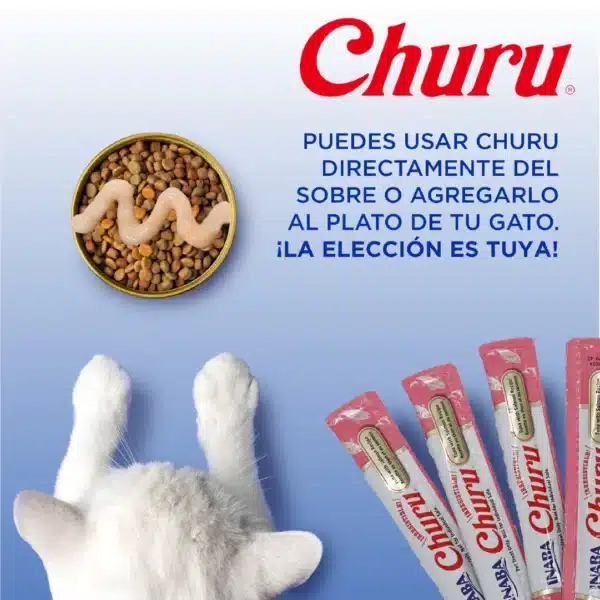 Churu se puede usar directamente del sobre o al plato del gato
